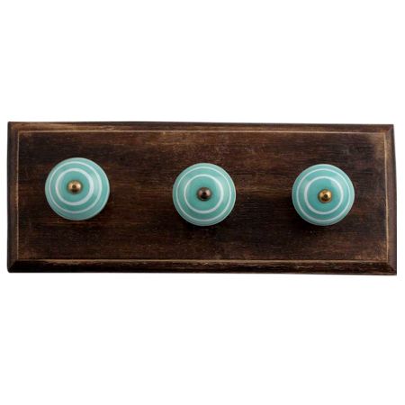 Sea Green White Strip Wooden Hooks